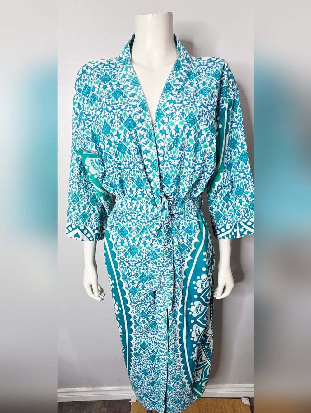 Turquoise Printed Kimono Robe - Women Intimates & Sleepwear